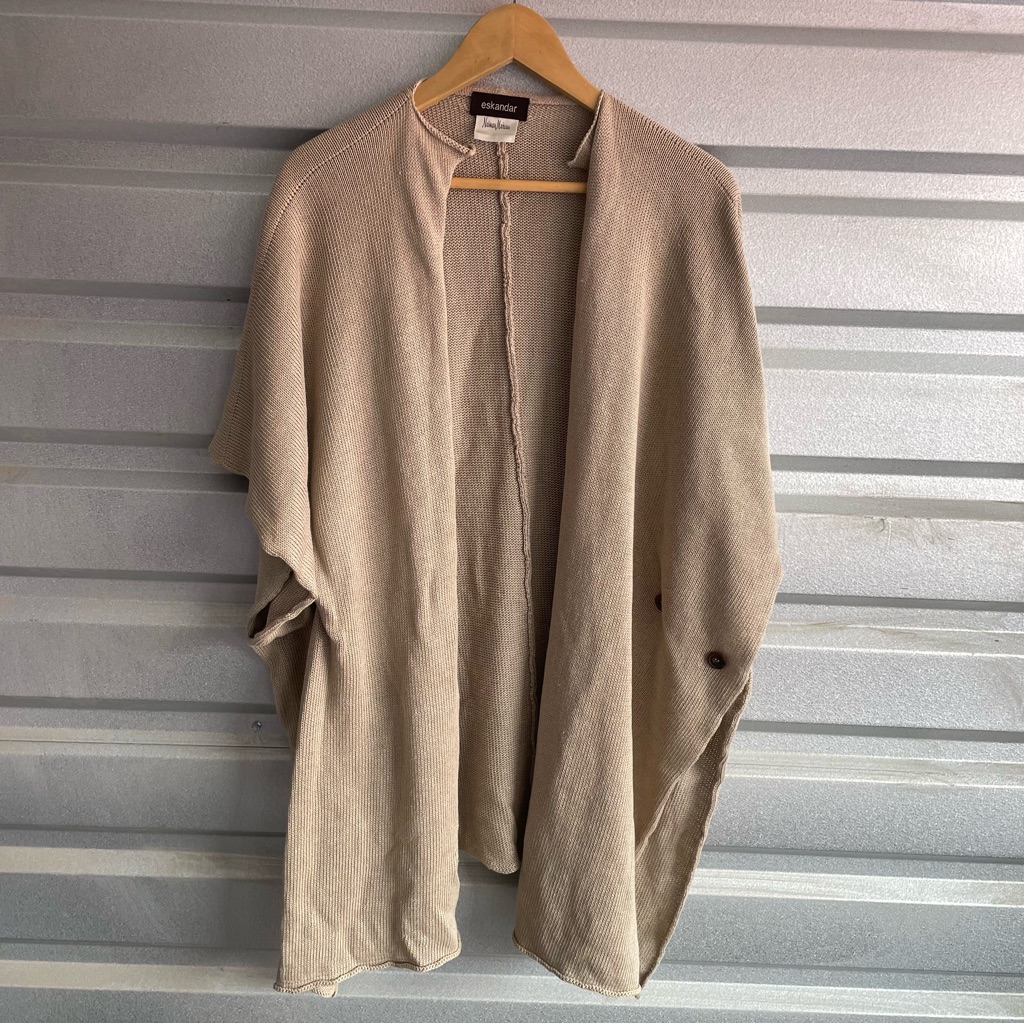 Eskandar Linen Tabard Sweater Heavy Weight Hand Loomed One Size In Cream